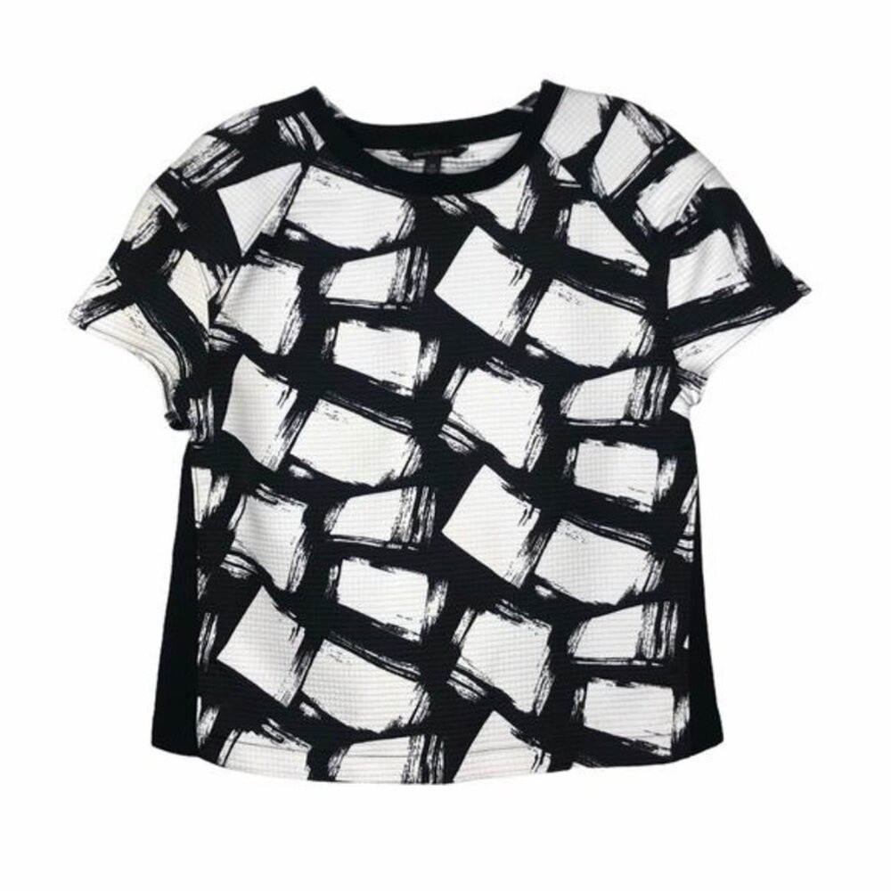 Banana Republic Womens XS Black White Abstract Brushstroke Textured Knit Top